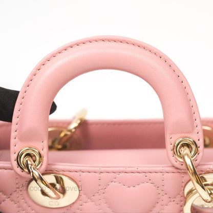 Christian Dior Lady D-Joy Micro Bag Antique Pink Lambskin Heart Quilted