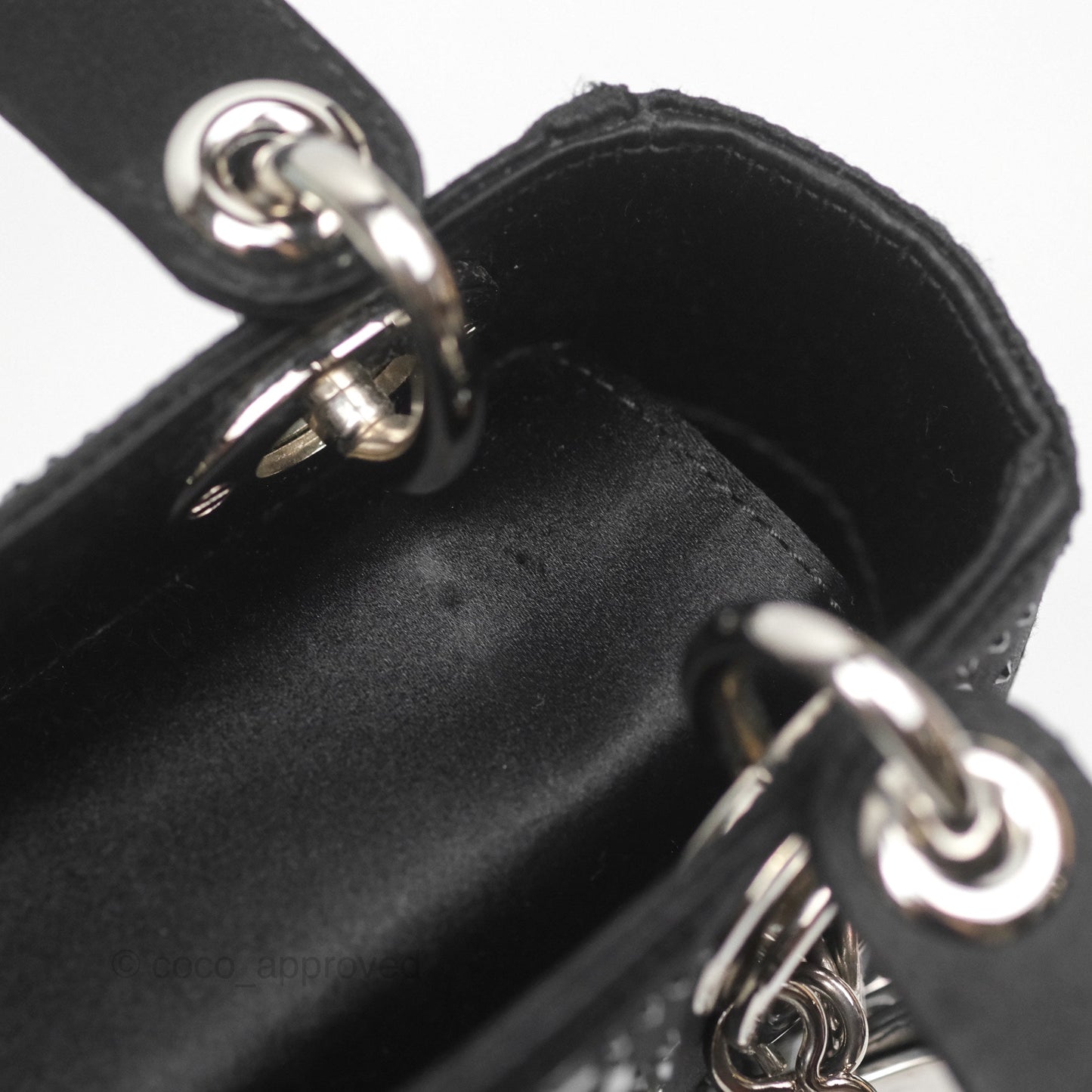 Christian Dior Mini Lady Dior Bag Black Strass Cannage Satin Silver Hardware