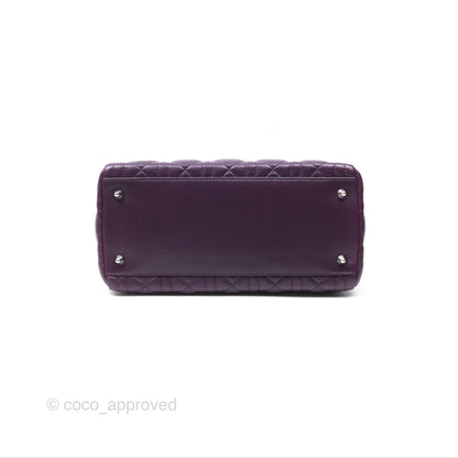 Christian Dior Medium Lady Dior Dark Purple Lambskin Silver Hardware