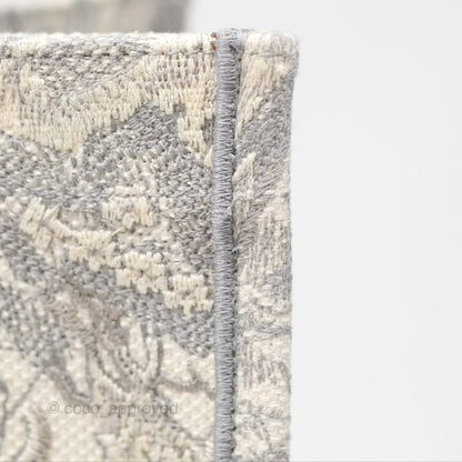 Christian Dior Medium (Old Small) Embroidered Toile De Jouy Light Grey Canvas Book Tote