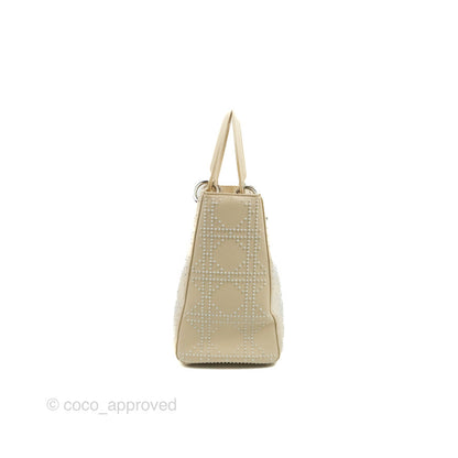 Christian Dior Lady Dior White Studded Light Beige Silver Hardware