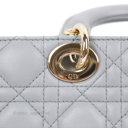 Dior Small Lady D-Joy Bag Grey Lambskin Cannage Gold Hardware