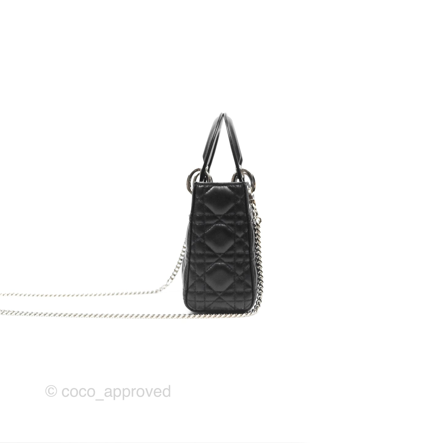 Christian Dior Cannage Mini Lady Dior Black Silver Hardware
