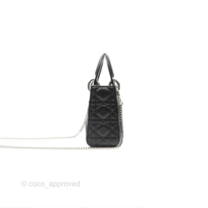 Christian Dior Cannage Mini Lady Dior Black Silver Hardware