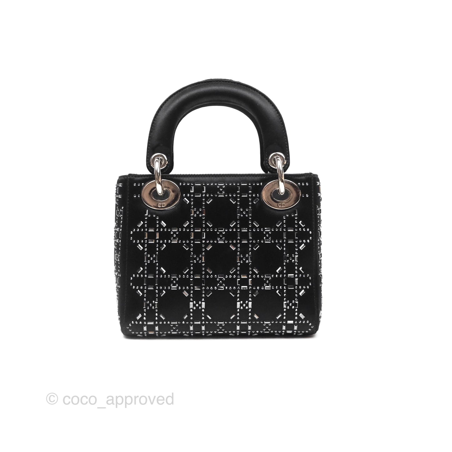 Christian Dior Mini Lady Dior Bag Black Strass Cannage Satin Silver Hardware