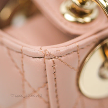 Christian Dior Mini Lady Dior Blush Cannage Lambskin Gold Hardware