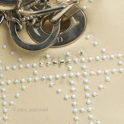 Christian Dior Lady Dior White Studded Light Beige Silver Hardware