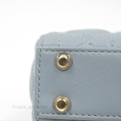 Christian Dior Micro Lady Dior Cannage Blue Grey Lambskin Gold Hardware