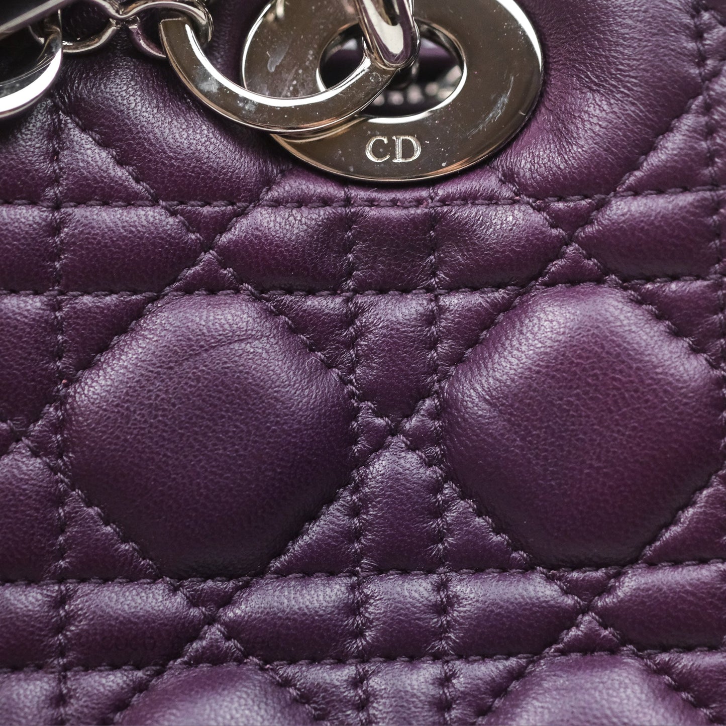 Christian Dior Medium Lady Dior Dark Purple Lambskin Silver Hardware