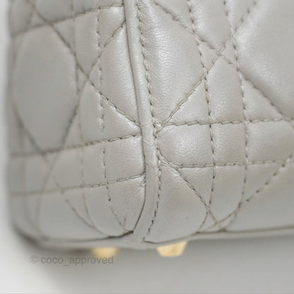 Christian Dior Mini Lady Dior Iridescent Light Grey Cannage Lambskin Gold Hardware