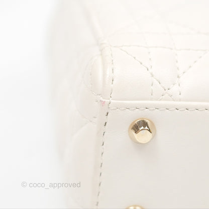 Christian Dior Cannage Mini Lady Dior White Gold Hardware
