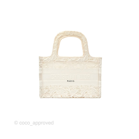 Dior Mini Book Tote Natural Macramé-Effect Embroidery