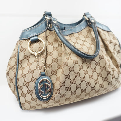 Gucci Skuldertaske Blå Læder