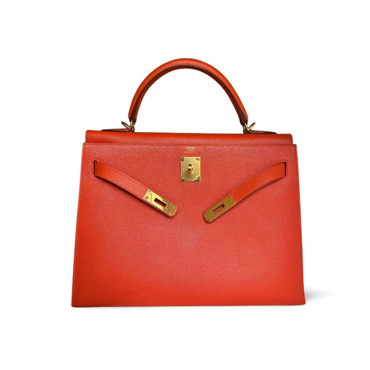 Hermes Orange Kelly 32 Sellier Bag in Epsom Leather with Gold Hardware