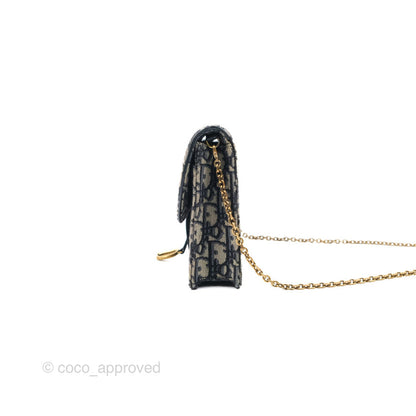 Christian Dior Saddle Chain Pouch Navy Oblique Jacquard