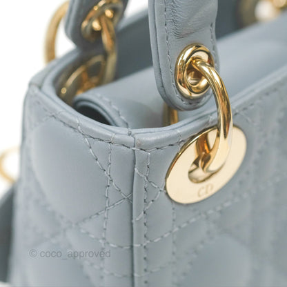 Christian Dior Micro Lady Dior Cannage Blue Grey Lambskin Gold Hardware