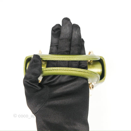 Dior Mini Lady Dior Green Metallic Lizard Gold Hardware