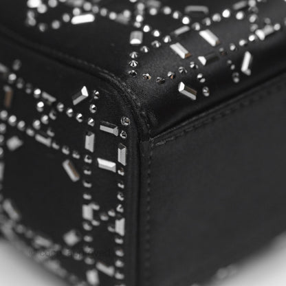 Christian Dior Mini Lady Dior Bag Black Strass Cannage Satin Silver Hardware