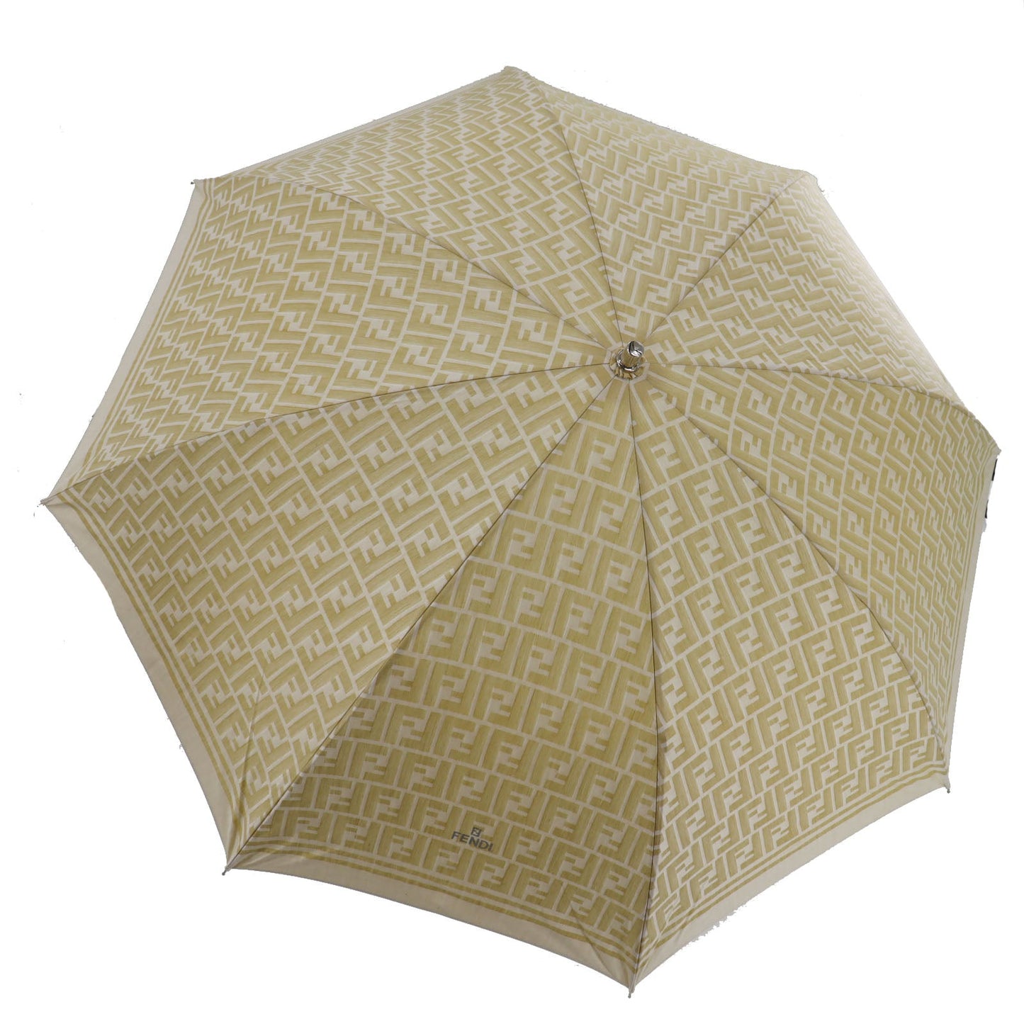 FENDI Zucca  Folding Umbrella Beige Nylon Vintage #EA473