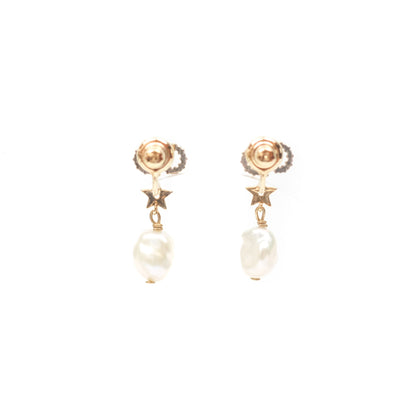 Dior CD Star Pearl Drop Earrings Gold Tone