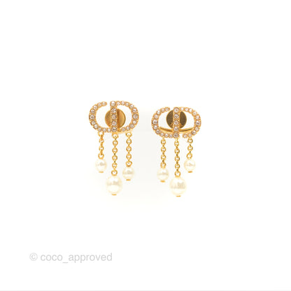 Christian Dior Crystal Pearl Drop Earrings Gold Tone