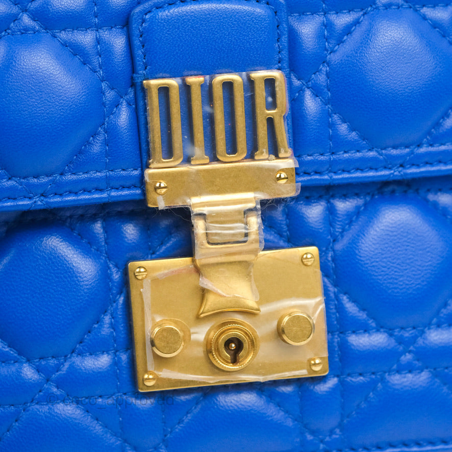 Christian Dior Large Dioraddict Flap Bag Blue Cannage Lambskin Aged Gold Hardware