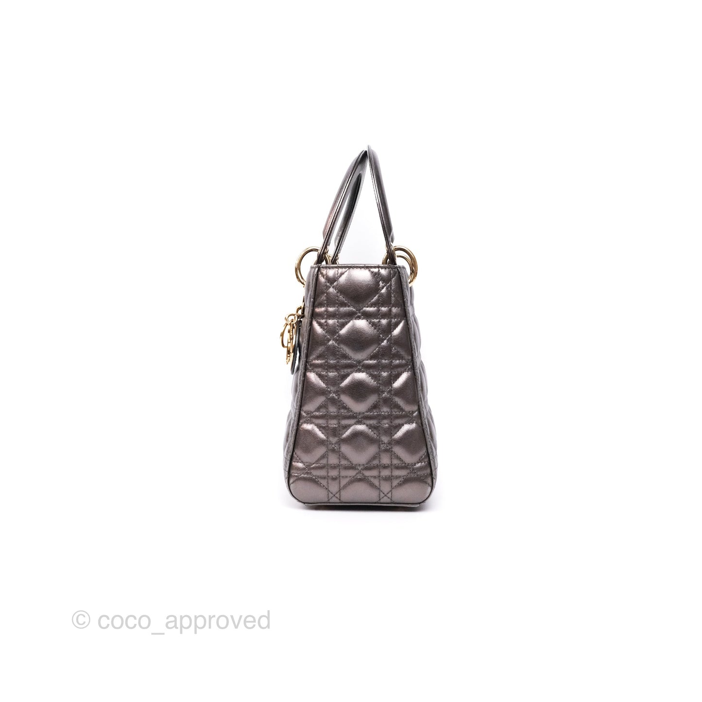 Christian Dior Medium Lady Dior Metallic Dark Grey Lambskin Gold Hardware