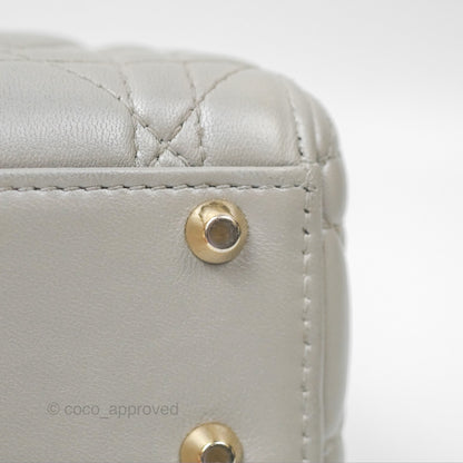 Christian Dior Mini Lady Dior Iridescent Light Grey Cannage Lambskin Gold Hardware