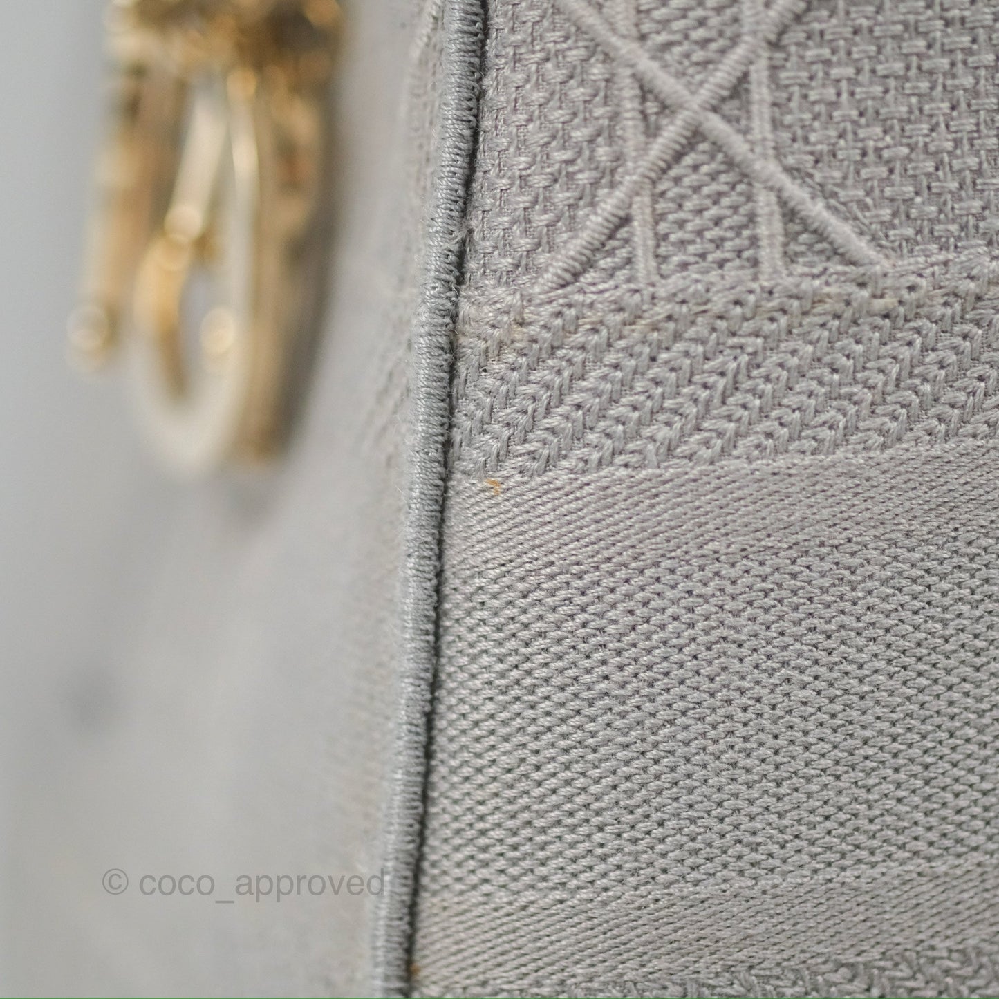 Christian Dior Medium Lady D-Lite Bag Gray Cannage Embroidery Gold Hardware