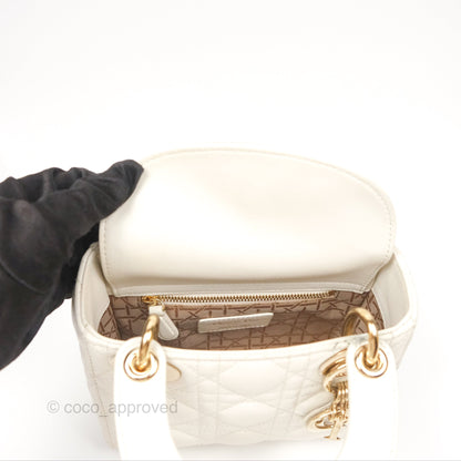 Christian Dior Cannage Mini Lady Dior White Gold Hardware