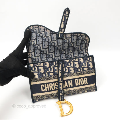 Christian Dior Navy Oblique Slim Saddle Pouch