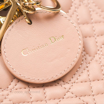 Christian Dior Medium Lady D-Joy Nude Pink Lambskin Heart Quilted