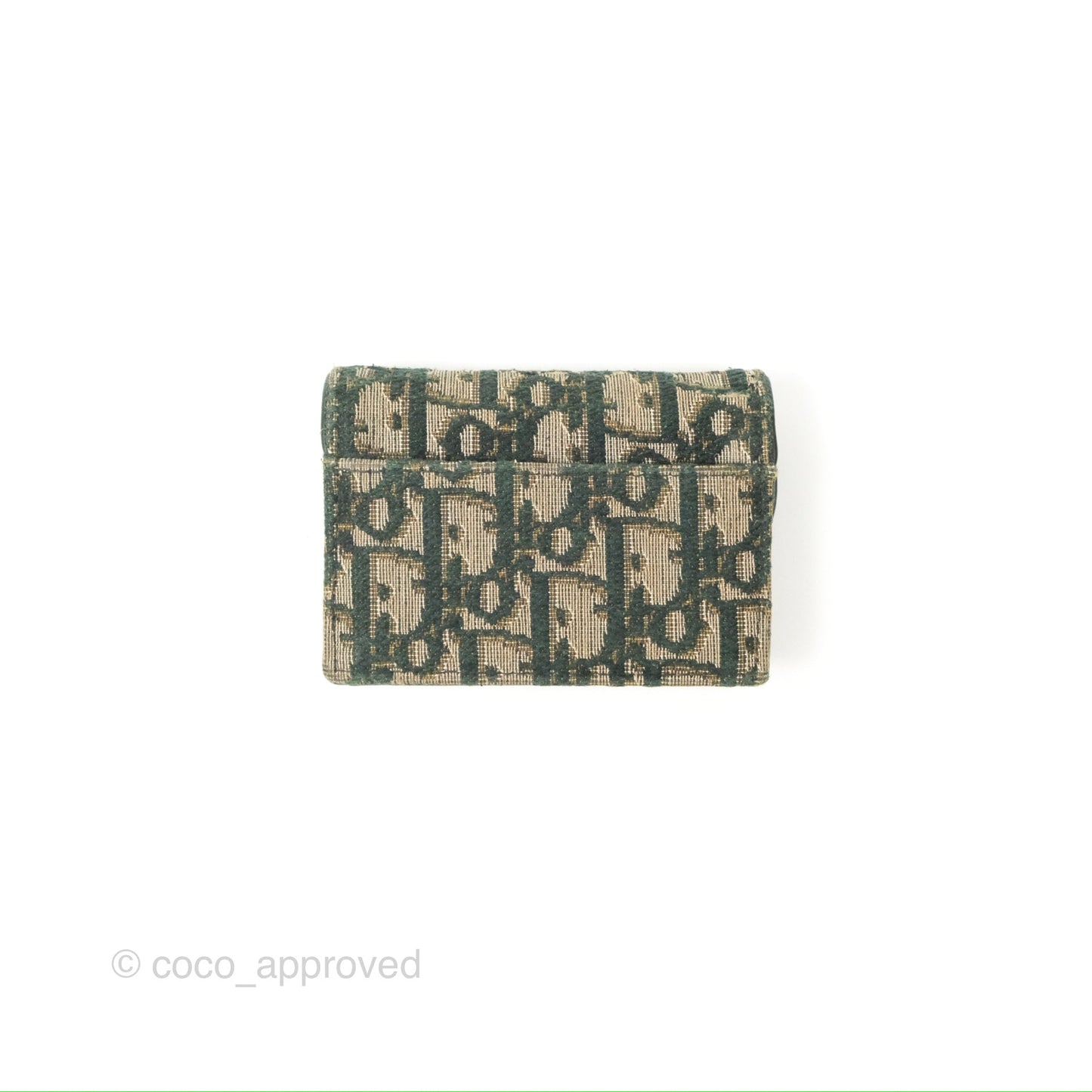 Christian Dior Saddle Flap Card Holder Green Dior Oblique Jacquard