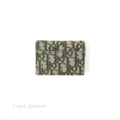 Christian Dior Saddle Flap Card Holder Green Dior Oblique Jacquard