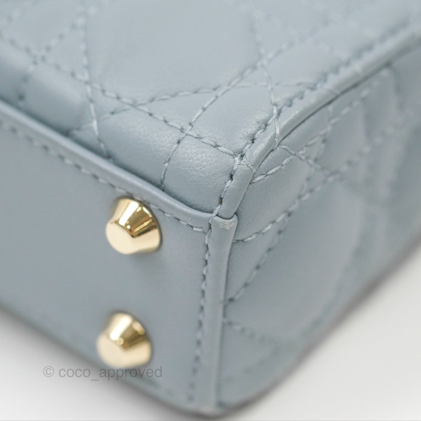 Christian Dior Micro Lady Dior Cannage Blue Grey Lambskin Gold Hardware