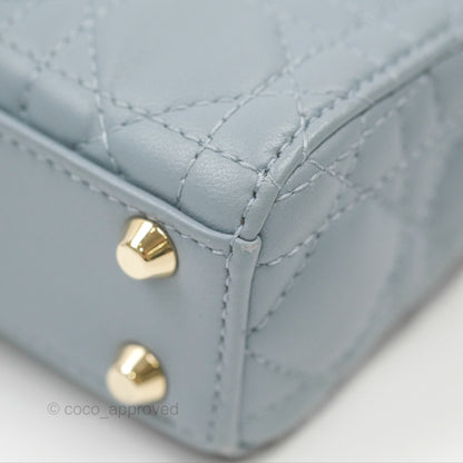 Christian Dior Micro Lady Dior Cannage Blue Grey Lambskin Gold Hardware