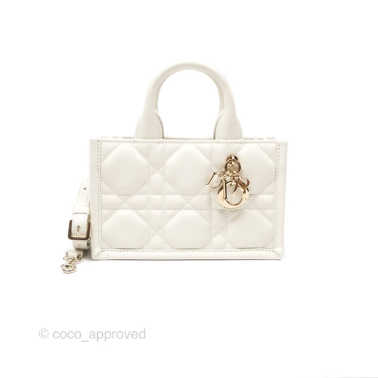 Christian Dior Mini Dior Book Tote Latte Macrocannage Calfskin Gold Hardware