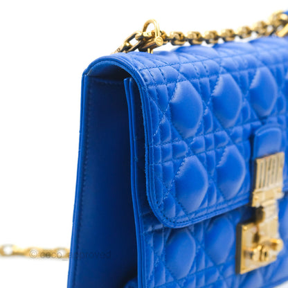 Christian Dior Large Dioraddict Flap Bag Blue Cannage Lambskin Aged Gold Hardware