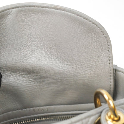 Christian Dior Mini Lady Dior Iridescent Light Grey Cannage Lambskin Gold Hardware