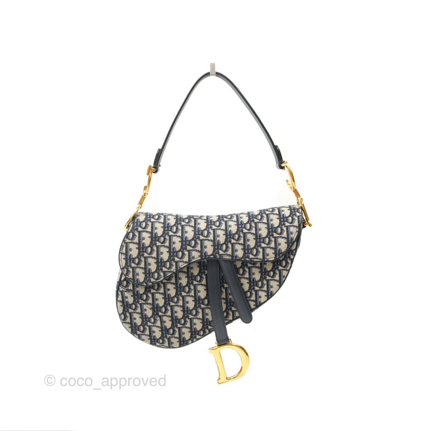 Christian Dior Saddle Bag Navy Dior Oblique Embroidery Gold Hardware