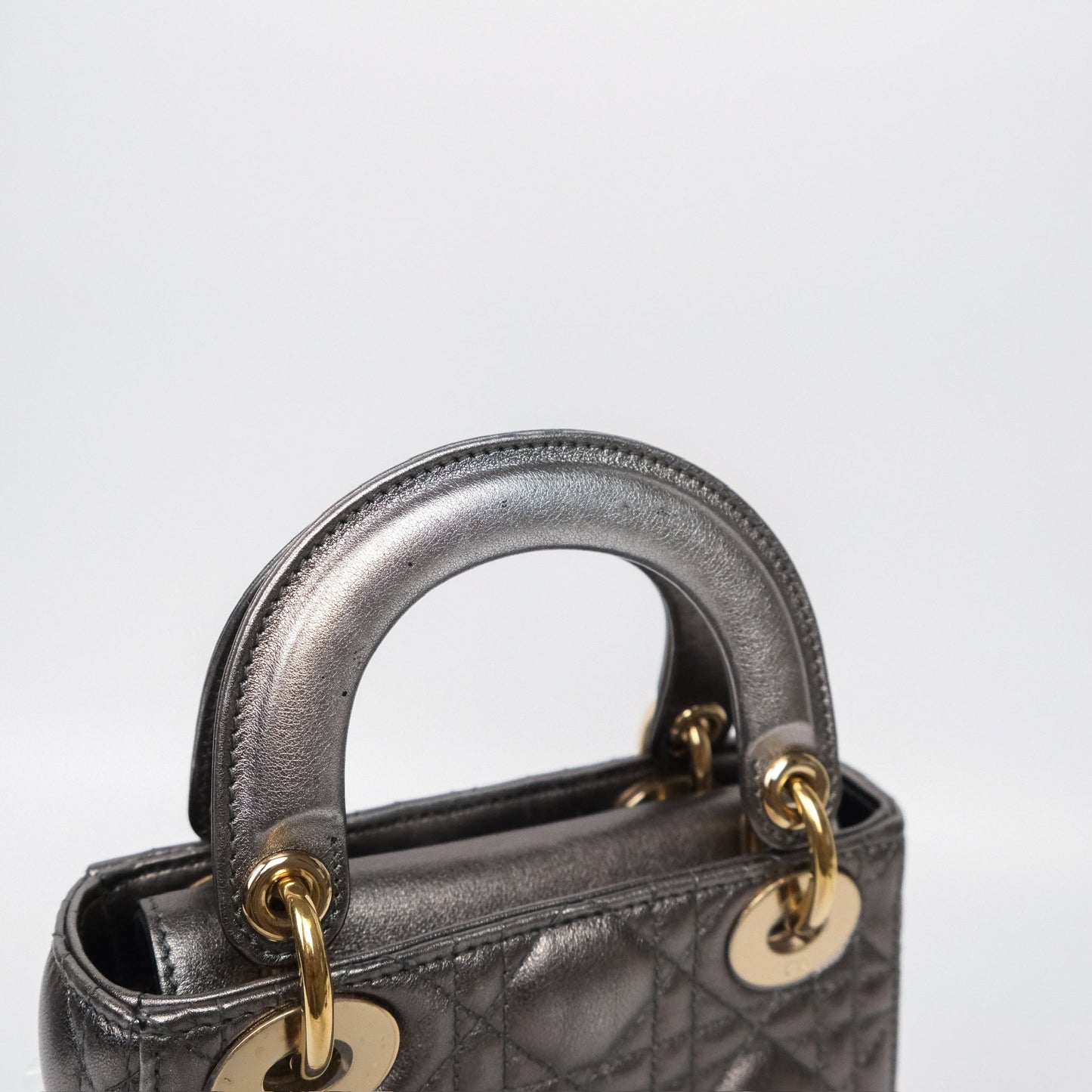 Christian Dior Mini Lady Dior Metallic Dark Grey Lambskin Cannage Gold Hardware