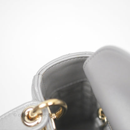 Christian Dior Lambskin Cannage Mini Lady Dior Iridescent Grey Gold Hardware