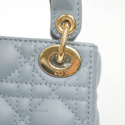 Christian Dior Micro Lady Dior Cannage Blue Grey Lambskin Gold Hardware