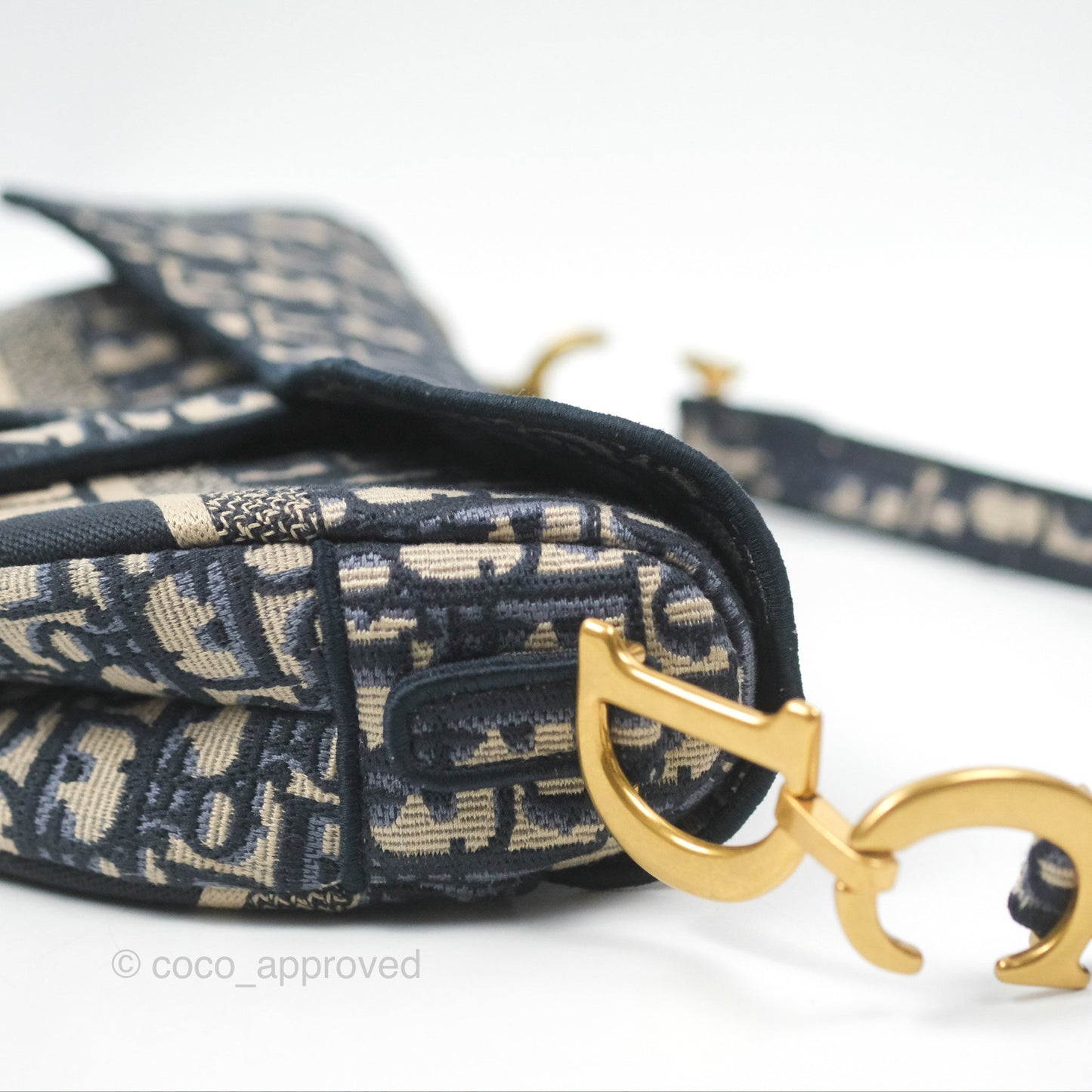 Christian Dior Navy Saddle Bag Dior Oblique Embroidery Gold Hardware