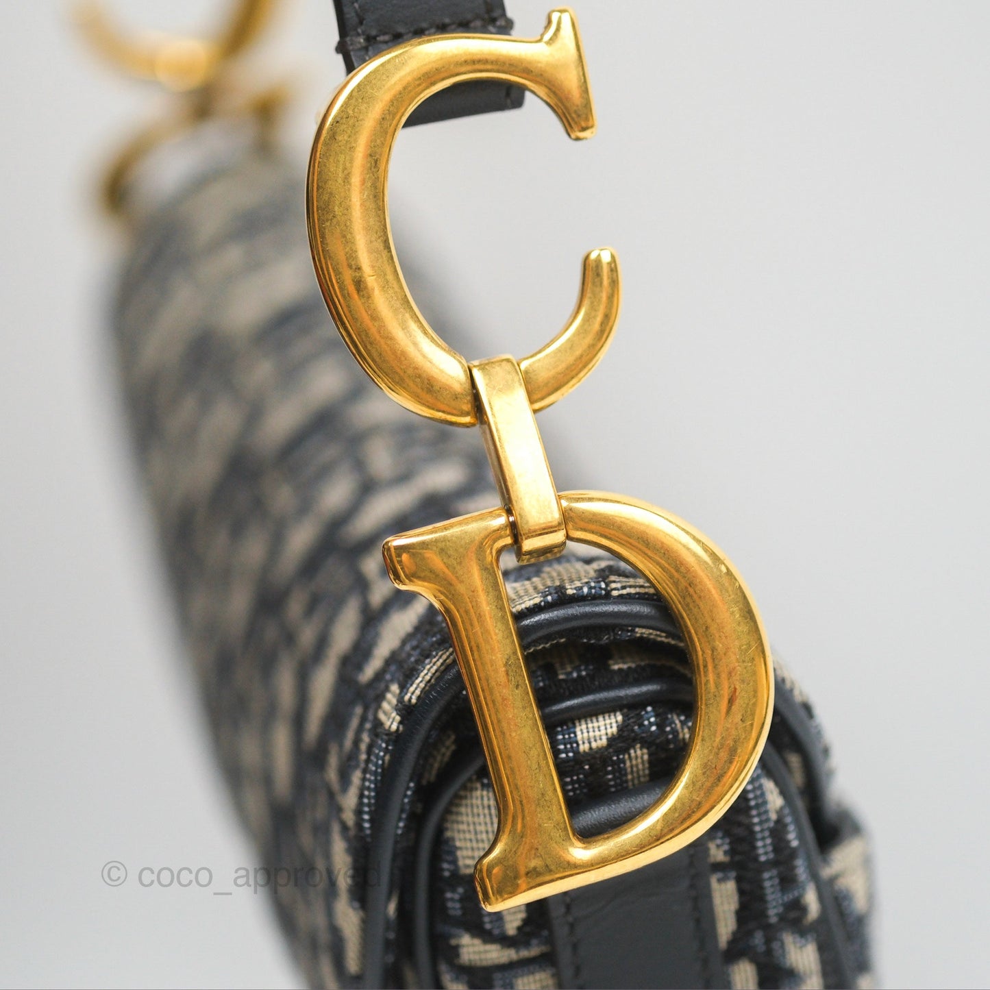 Christian Dior Saddle Bag Navy Dior Oblique Embroidery Gold Hardware
