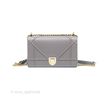 Christian Dior Medium Diorama Calfskin Flap Bag Grey Gold Hardware