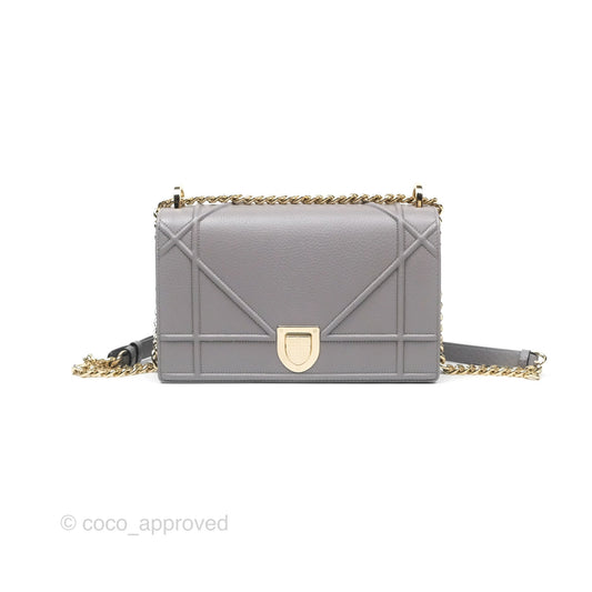 Christian Dior Medium Diorama Calfskin Flap Bag Grey Gold Hardware