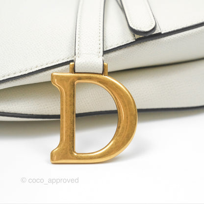 Christian Dior Saddle Bag White Grained Calfskin Gold Hardware