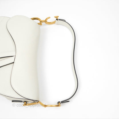 Christian Dior Saddle Bag White Grained Calfskin Gold Hardware