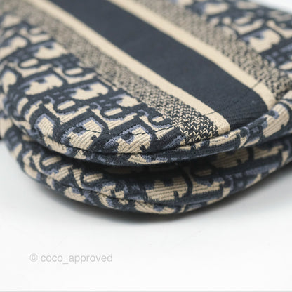 Christian Dior Navy Saddle Bag Dior Oblique Embroidery Gold Hardware